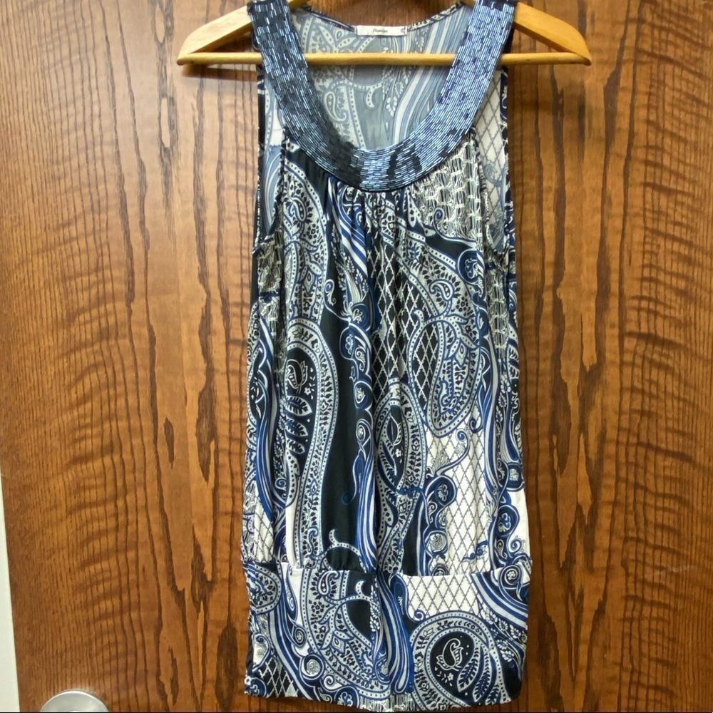 Papaya beaded halter neck paisley‎ floral print jersey knit tunic tank